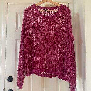Guess Crochet Loose Knit Long Sleeve Purple Fuchsia Crew Neck Sweater Size M